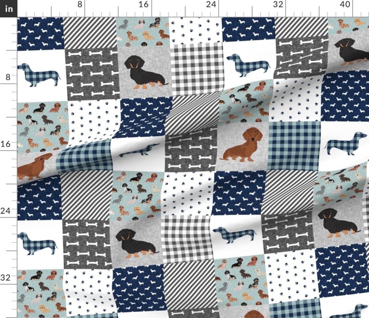 Dachshund Pet Quilt Dog Breed Silhouette Cheater Multi Dogs Wholecloth Weener Custom Printed Fabric by Spoonflower Various Fabrics by the Yard or Fat Quarter